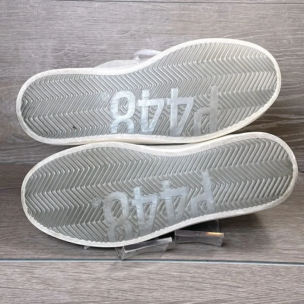 P448 John Women’s Sz 6-6.5/EU 36 Low Top Lace Up White Zebra Beige Sneakers